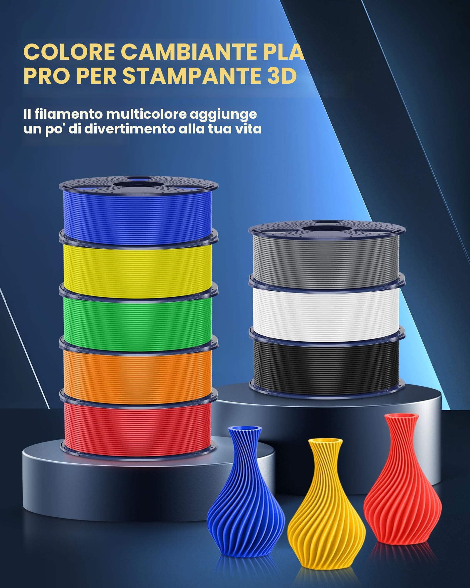 SUNLU Pacchetto di 4 kg di filamento PLA+2.0, filamento per stampante 3D PLA+ 1,75 mm, più resistente e forte, 1 kg per bobina, 4 kg in totale, nero+bianco+grigio+quercia (legno)