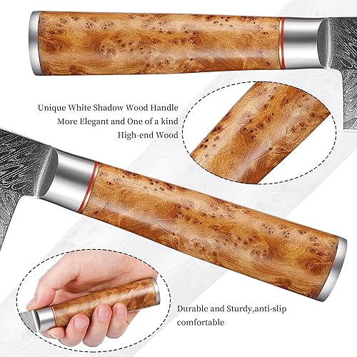 Miniatura 3 de Kitory Cuchillo de chef Damascus, cuchillo de cocina ultra afilado de 8 pulgadas, acero inoxidable 10Cr15CoMoV de alto carbono de 73 capas, con