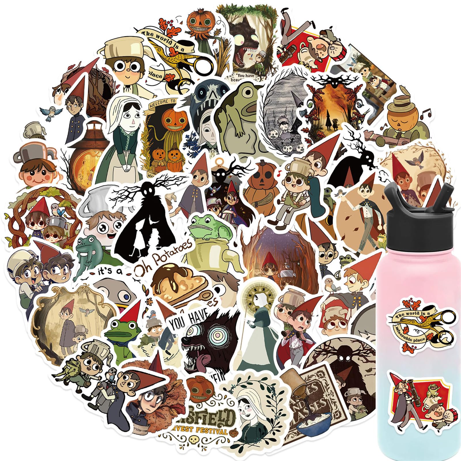 Cute Cartoon TV Series Over The Garden Wall Stickers 50pcs Cute Cartoon Characters Stickers Childrens Decorative Sticker for Kids Teens Adults Waterpr