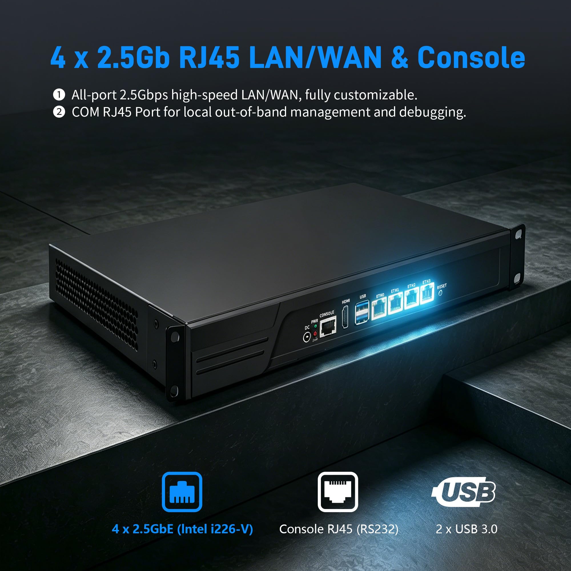 CWWK 1U Firewall Appliance, Rackmount Router Hardware, 4 x 2.5GbE i226-V, N3160 13" Rack PC, 8GB RAM 64GB mSATA SSD, Compatible with OPNsense, Homelab Network Server, AES-NI
