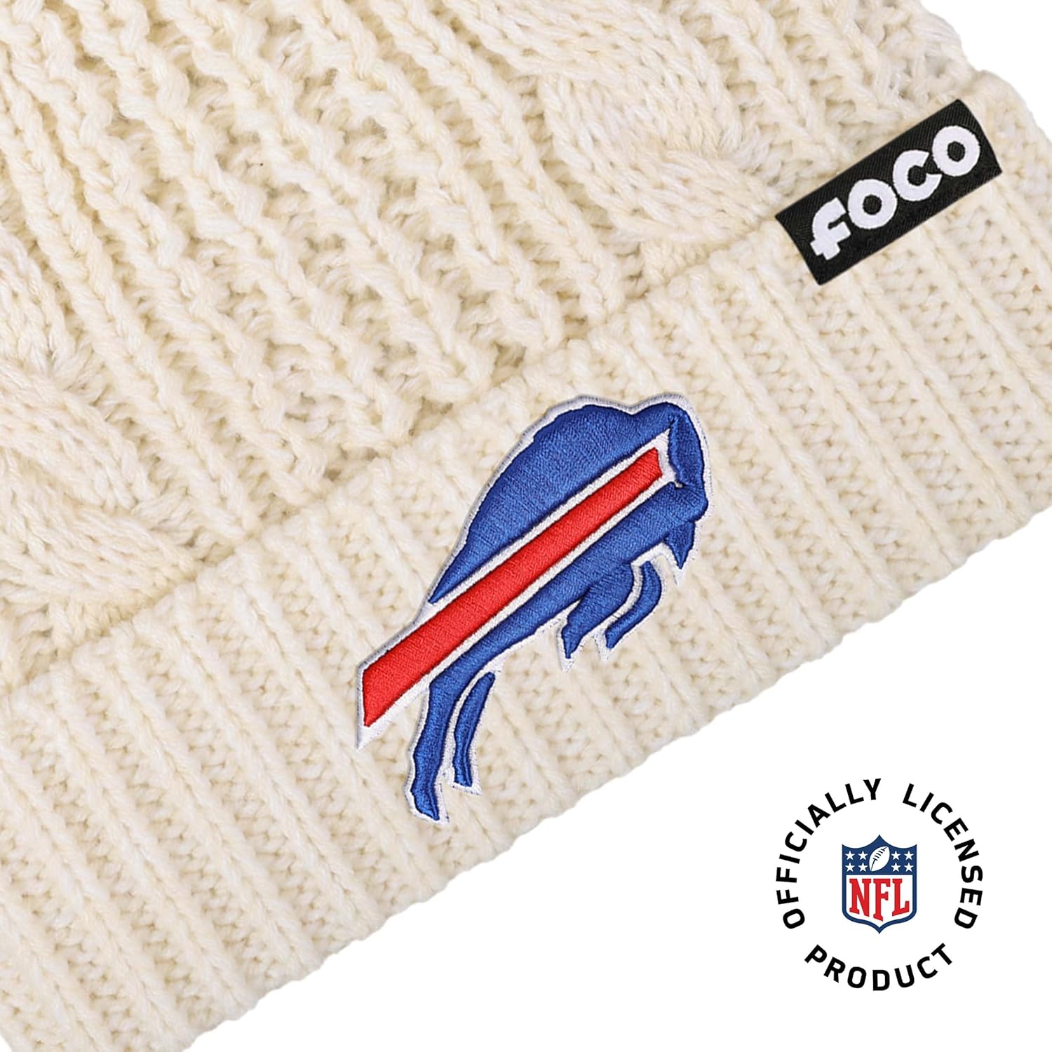 FOCO NFL Womens NFL Team Logo Cable Knit Pom Beanie Hat - Image 3