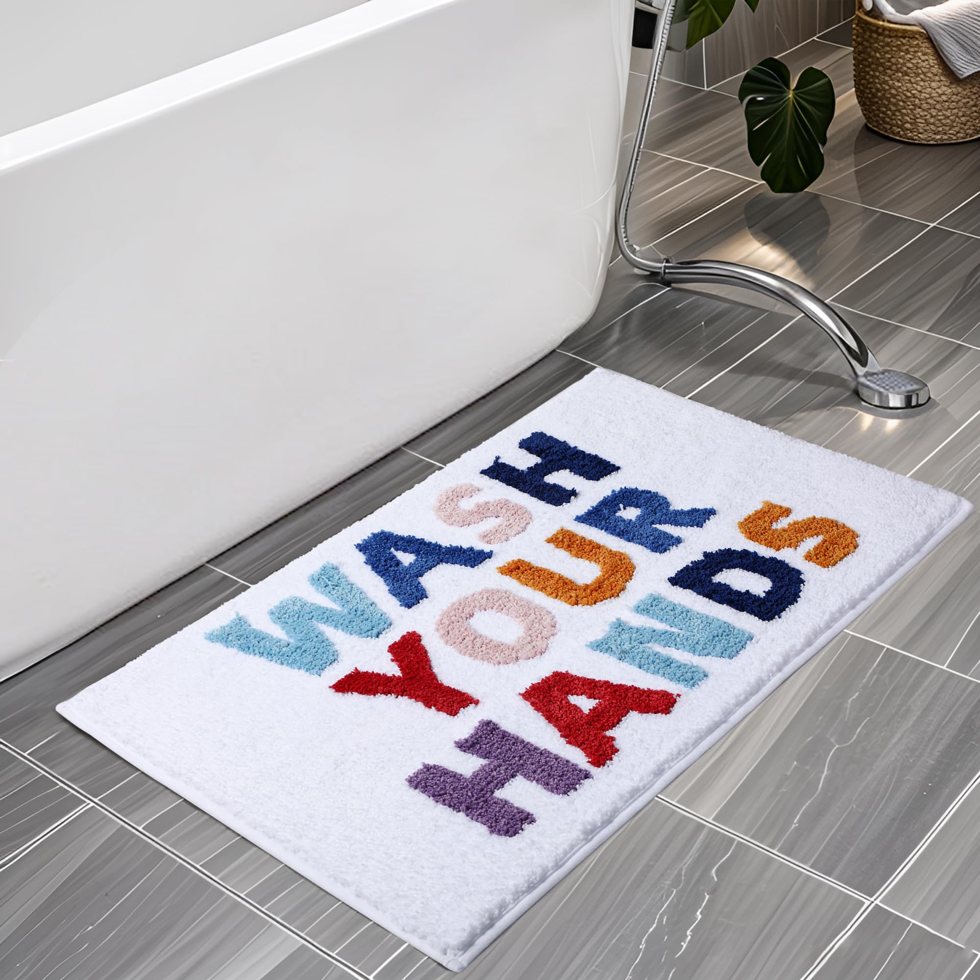 HAIWAOO Bathroom Rugs 32x20,Soft, Absorbent and Non Slip Bath Mat, Machine Washable with Colorful Letter Designs for Tub, Shower or Sink,Home Decor