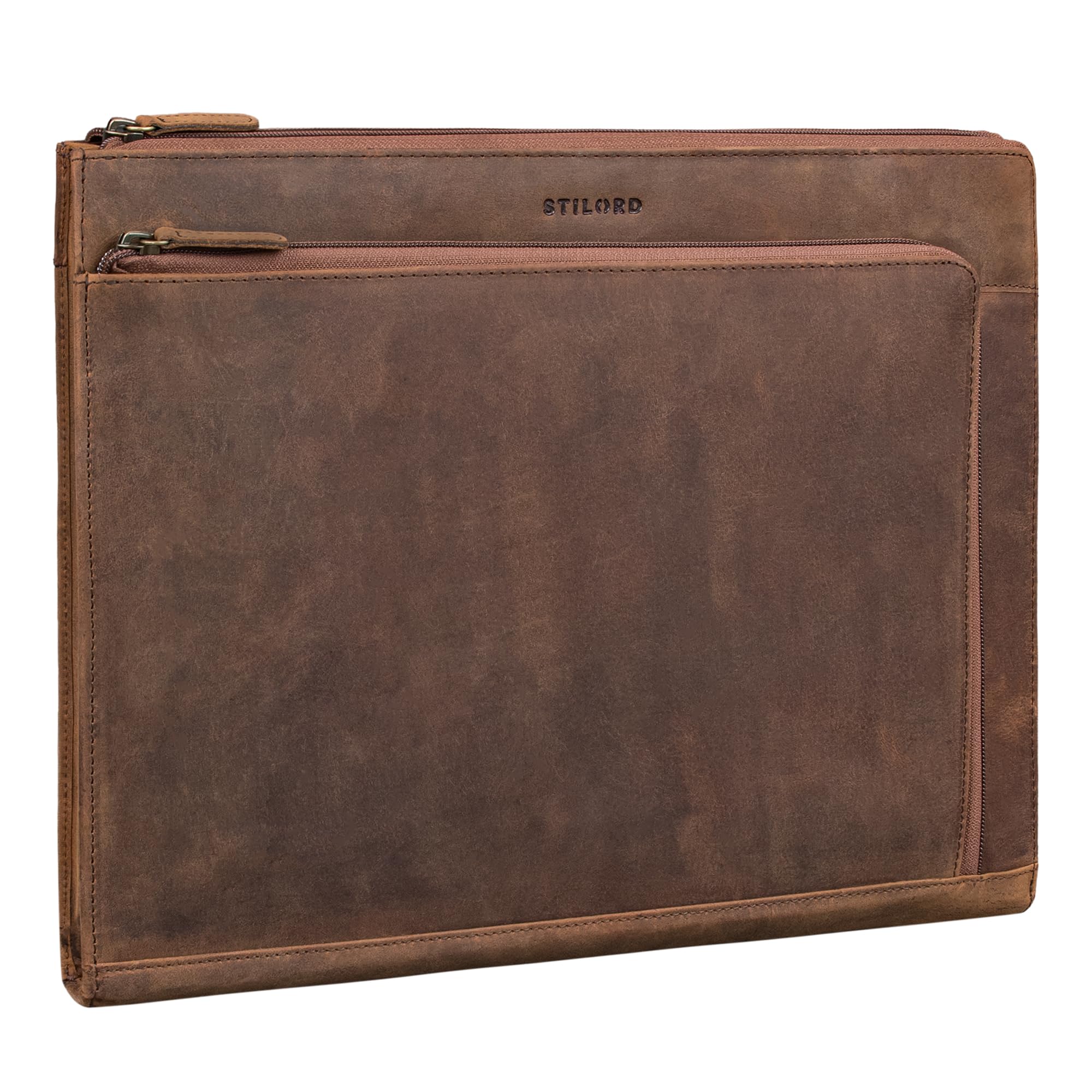 STILORD 'Stefano' Elegante Dokumentenmappe A4 Leder mit Laptopfach - Echtleder Laptop Sleeve 14-15 Zoll für Damen und Herren - Ideal als Businessmappe für die Arbeit, Farbe:sepia - braun