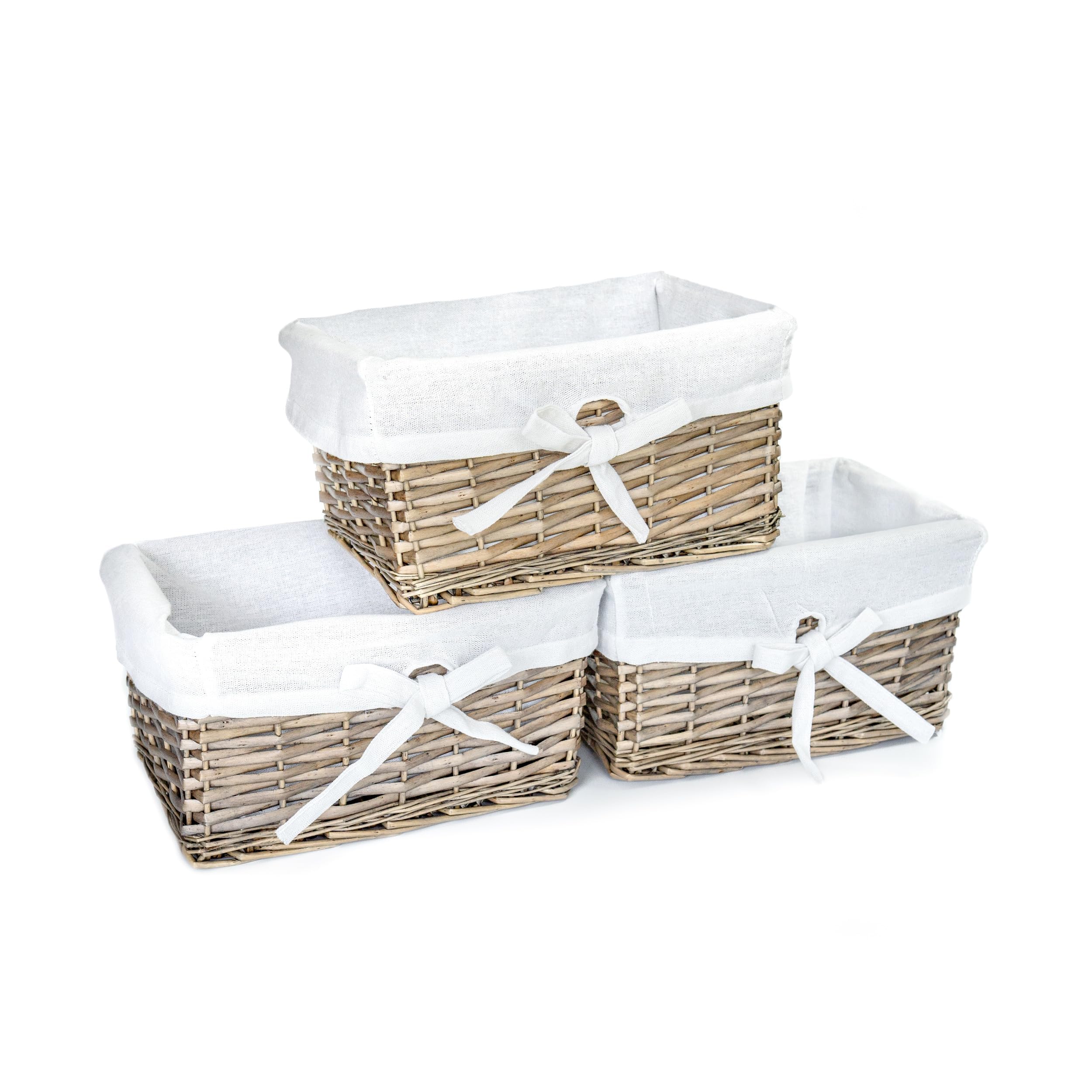 Arthur Cameron Small Natural Wicker Shelf Basket Trays - Set of 3 (Antique Wash)