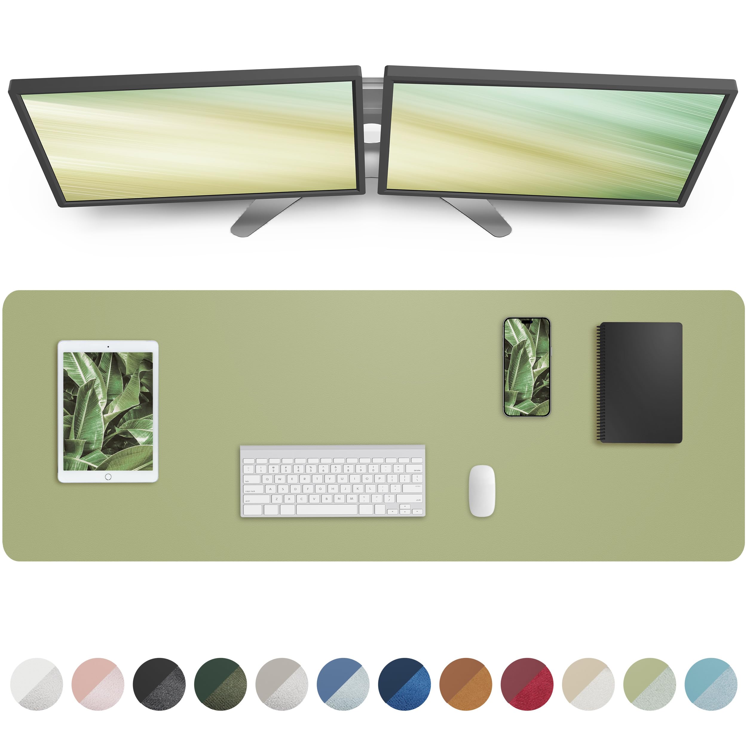 Leather Desk Pad Protector,Mouse Pad,Office Desk Mat, Non-Slip PU Leather Desk Blotter,Large desk mat,Waterproof Keyboard mat for Office/Home/Decor (Olive green,55" x 17")