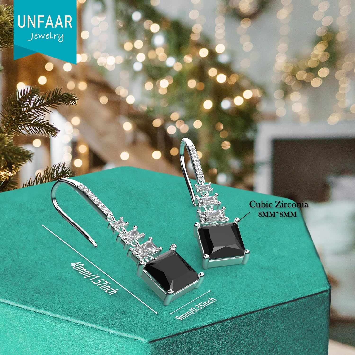 18K White Gold Plated Sterling Silver Square Princess Cut Cubic Zirconia Drop Dangle Earrings for Women Hypoallergenic Statement Earrings Gifts for Women Mom - Image 3