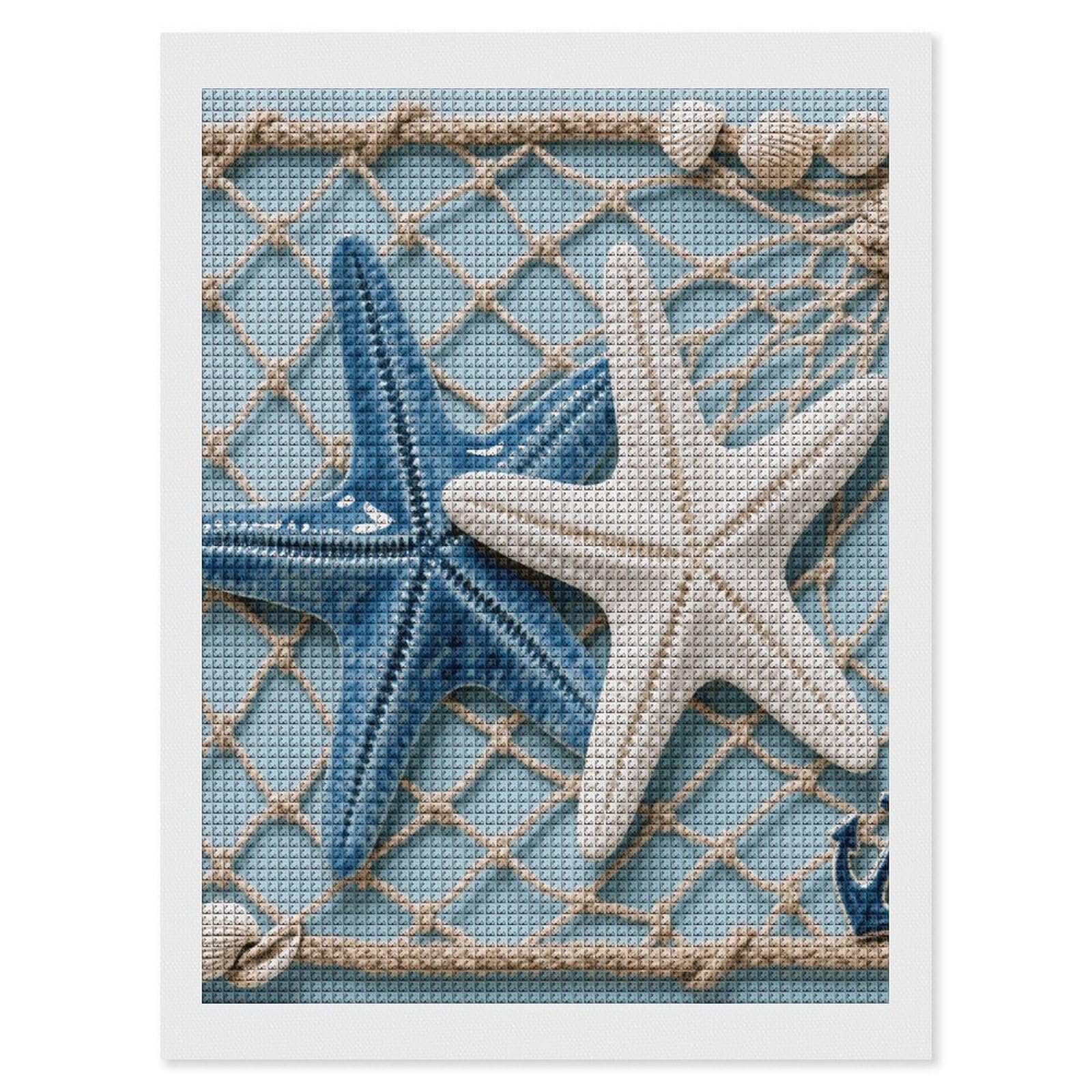 FodPand Sea Theme Starfish 5D Diamond Painting Kits for Adults Beginners Full Drill Square Diamond Dots Pictures Gem Art Supplies for Home Wall Room Decoration DIY Craft Set Gift 12x16