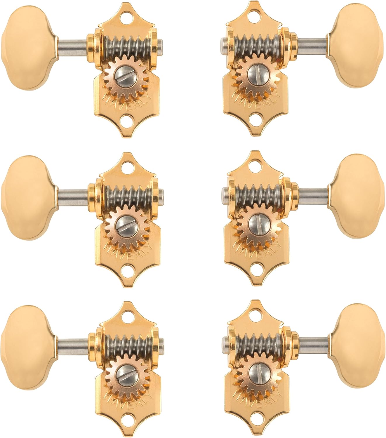 Waverly Guitar Tuners with Butterbean Knobs, for Solid Pegheads, Gold, 3L/3R