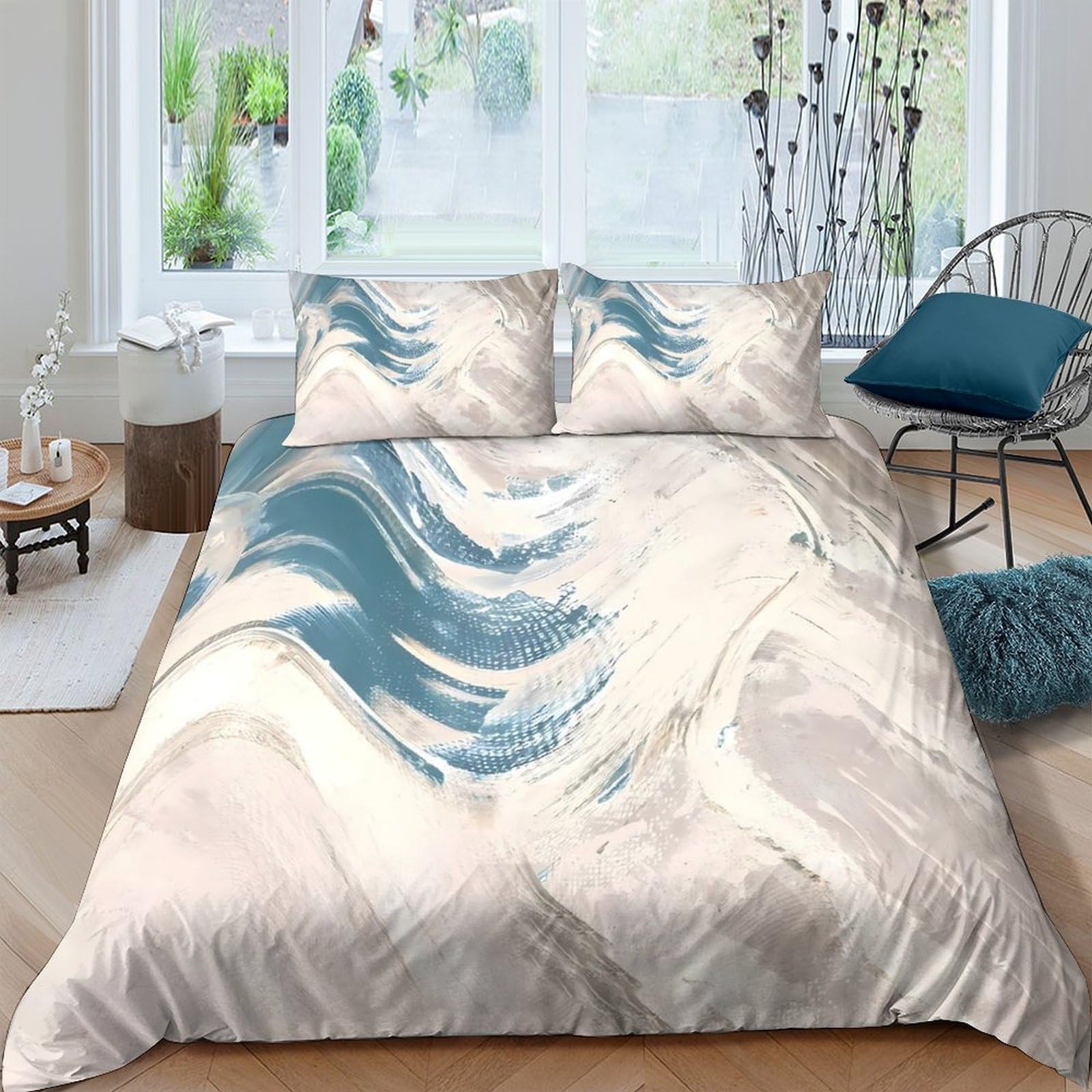 Ctjqhvkz Style-2 3D Printed Blue Abstract Wave Fitted Sheet Microfiber Soft Bedroom Decor Mattress Cover For Adult Teen Bed Single（135X200cm）