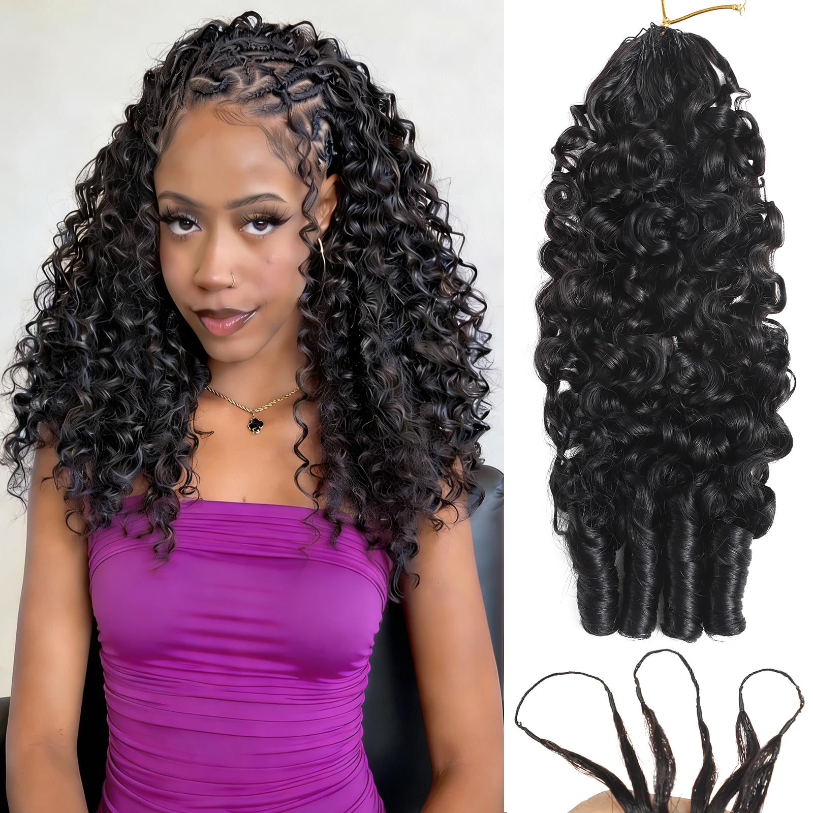 Vallbest Extensions de cheveux humains bouclés au crochet - 40,6 cm - 60 g - Plumes au crochet pré-séparées - Noeuds miraculeux - Pour femme noire