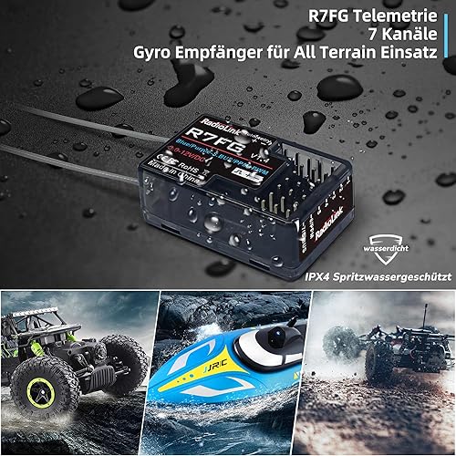 Miniatura 7 de Radiolink RC6GS V3 - Transmisor RC de 7 canales y receptor de giroscopio R7FG, control remoto RC de 2.4 GHz 1,968.5 ft, control remoto de telemetría
