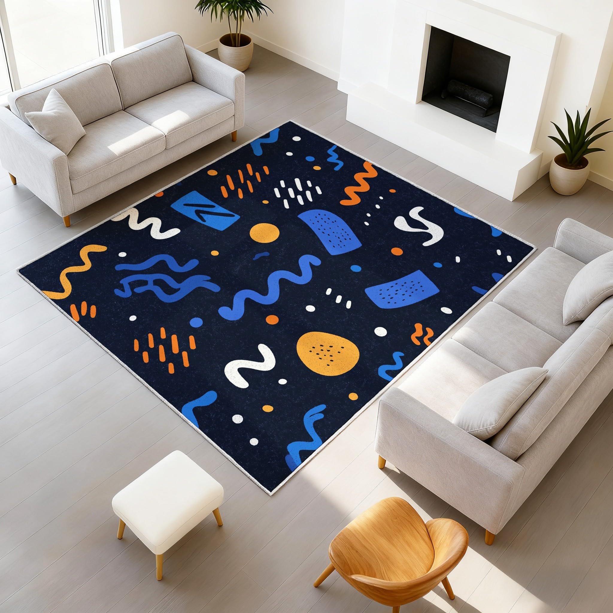 Tapis abstrait bleu 60x90 durable ne perdant pas ses poils