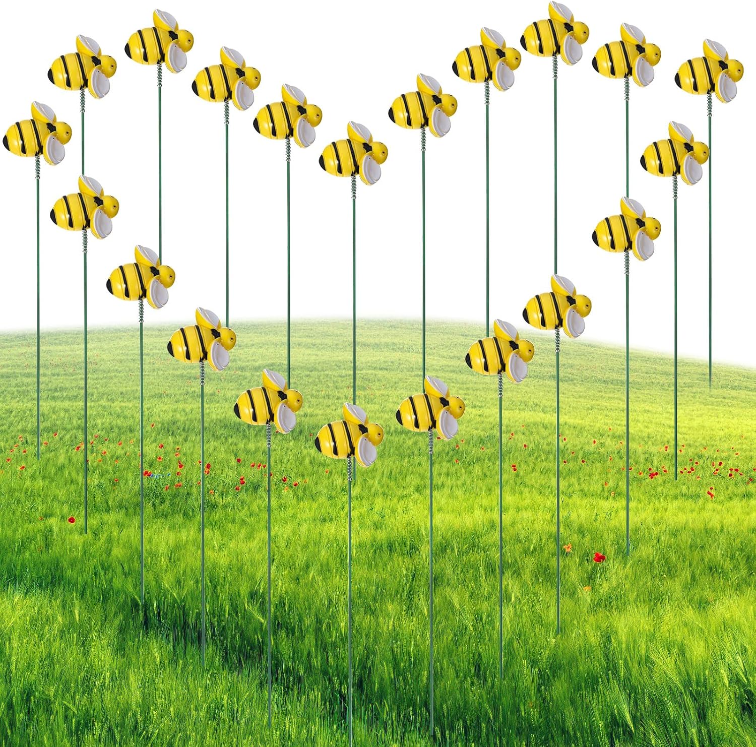 Bokon 30 Pcs Bee Garden Stakes Decor 11.8 Inch Small Bee Yard Decor Metal Garden Stakes Spring Summer for Lawn Corridor Plant Pot Pathway Flower Bed