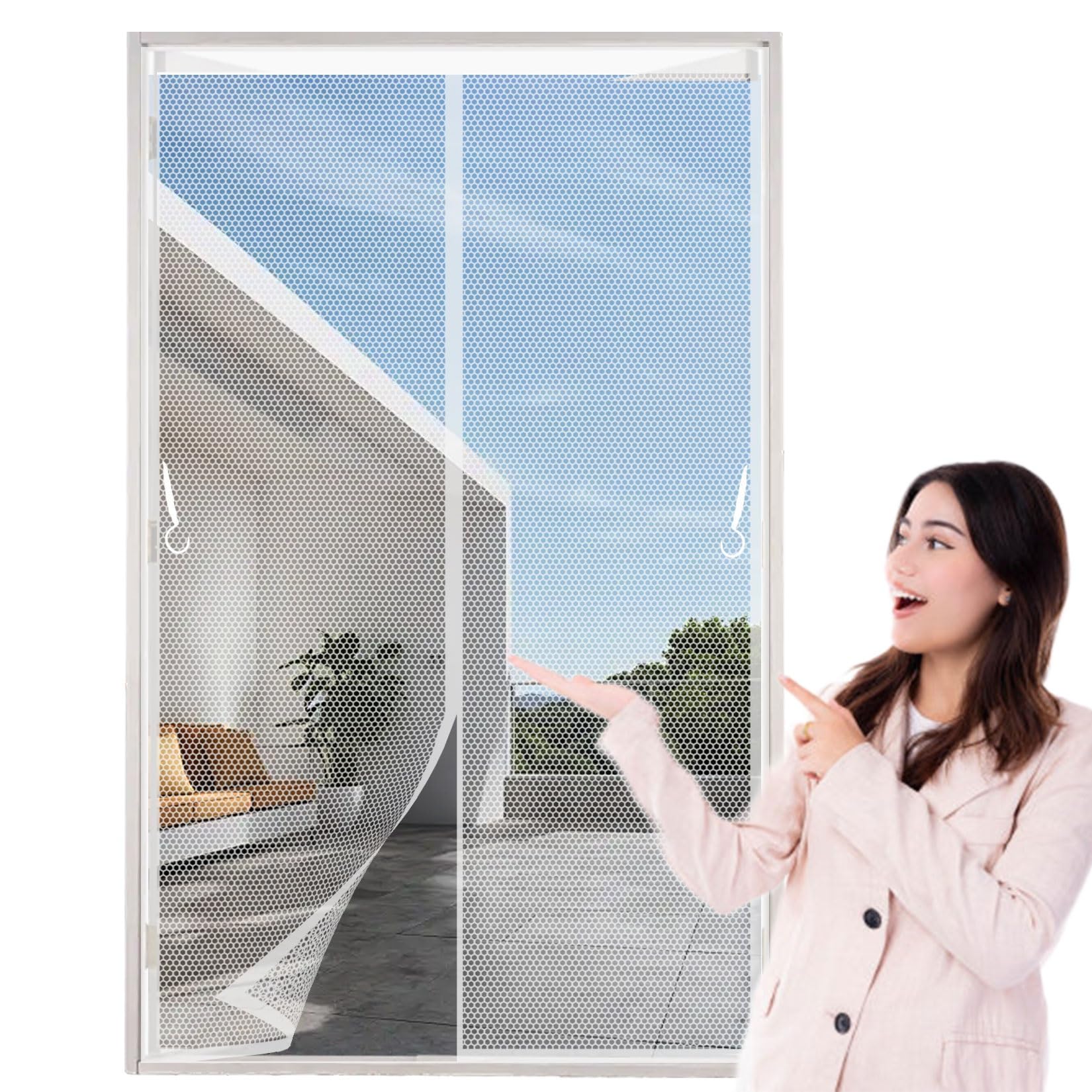 Liujyuan White Magnetic Screen Door 65 X 195 Cm With Magnets, Magic Tapes, Polyester Door Fly Screen, Patio Curtain Insect Mesh Without Drilling, Heavy Duty For Keeping Out Flies,