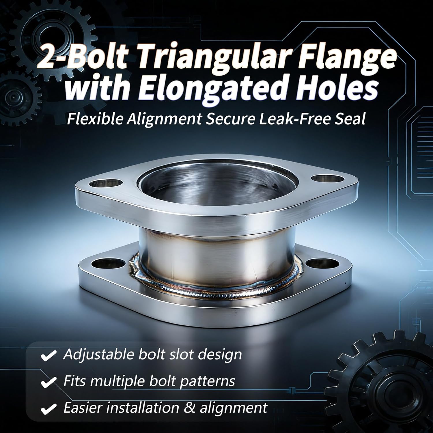 2 1/2 Inch OD (2.5") 2 Bolt Exhaust Flange Double Flanged Connector Pipe, T304 Stainless Steel Weld-On Adapter, Universal Exhaust Coupler for Exhaust System Repair & Fabrication