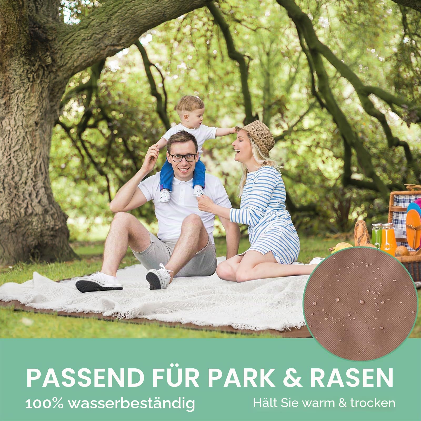 Tiny Land Picknickdecke, 2-in-1 Outdoor-Überwurfdecke, wasserdicht, groß, faltbar, Strandmatte, passend für 4–6 Erwachsene, perfekt für Yoga, Stadion, Auto, Paare und Familien