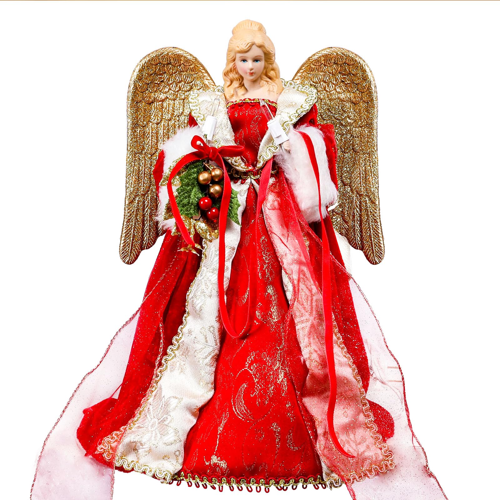 Árbol de navidad con ángel de 12 pulgadas y luces LED integradas para decoración de mesa