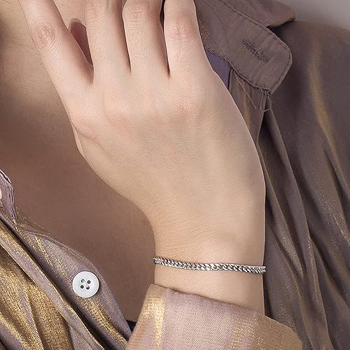 Miniatura 4 de H&Beautimer Pulsera de plata de ley 925 maciza para hombre y mujer, 3-0.157-0.197 in, pulsera de cadena cubana, unisex, joyería de fiesta, pulsera