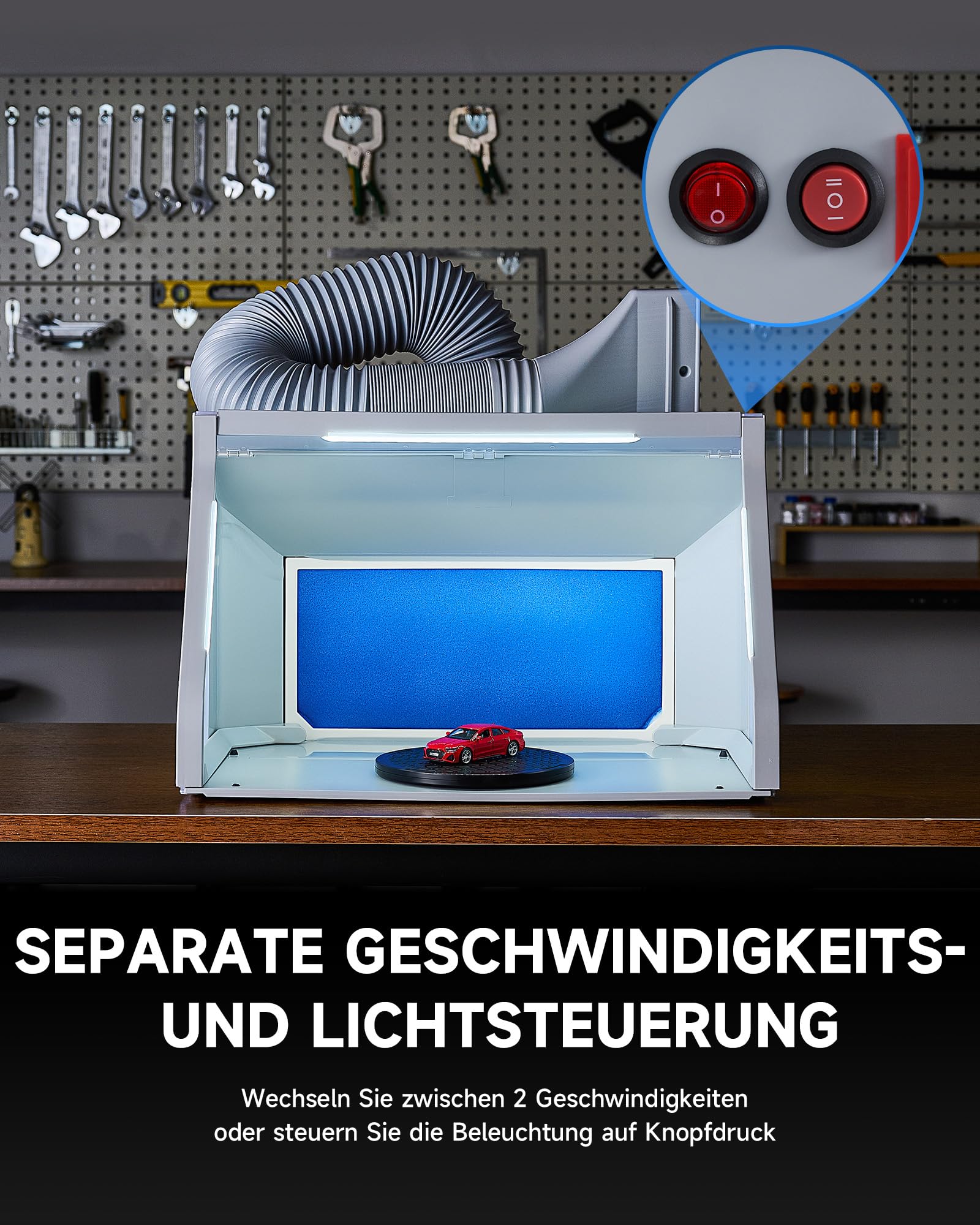 CO-Z Airbrush Kabine Absauganlage 4m³/min Klappbare Lackierkabine Doppellüfter LED-Leuchten 19cm Drehteller 1,7m Entlüftungsschlauch