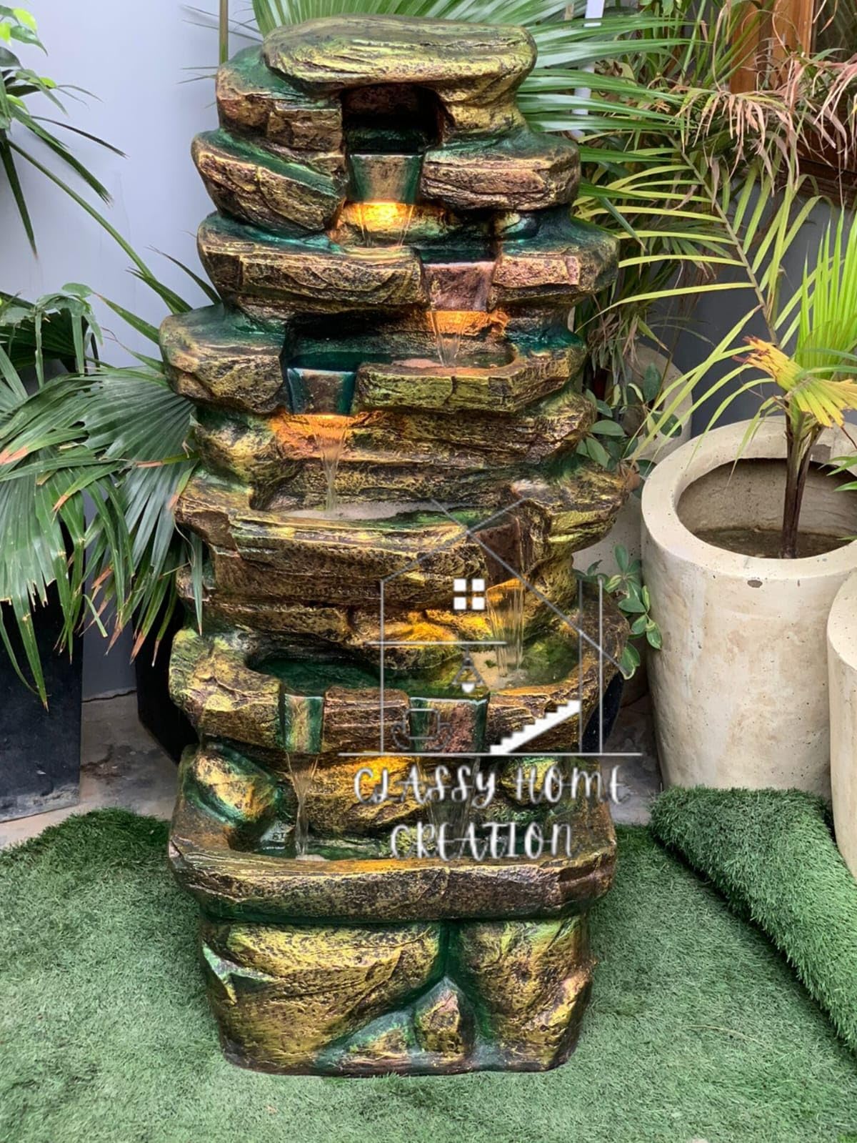 Classy Home Creation Antique Rock Fountain 4 Feet for Home, Office, Garden Decor | Multicolour Water Fountain 4 Feet-image-8