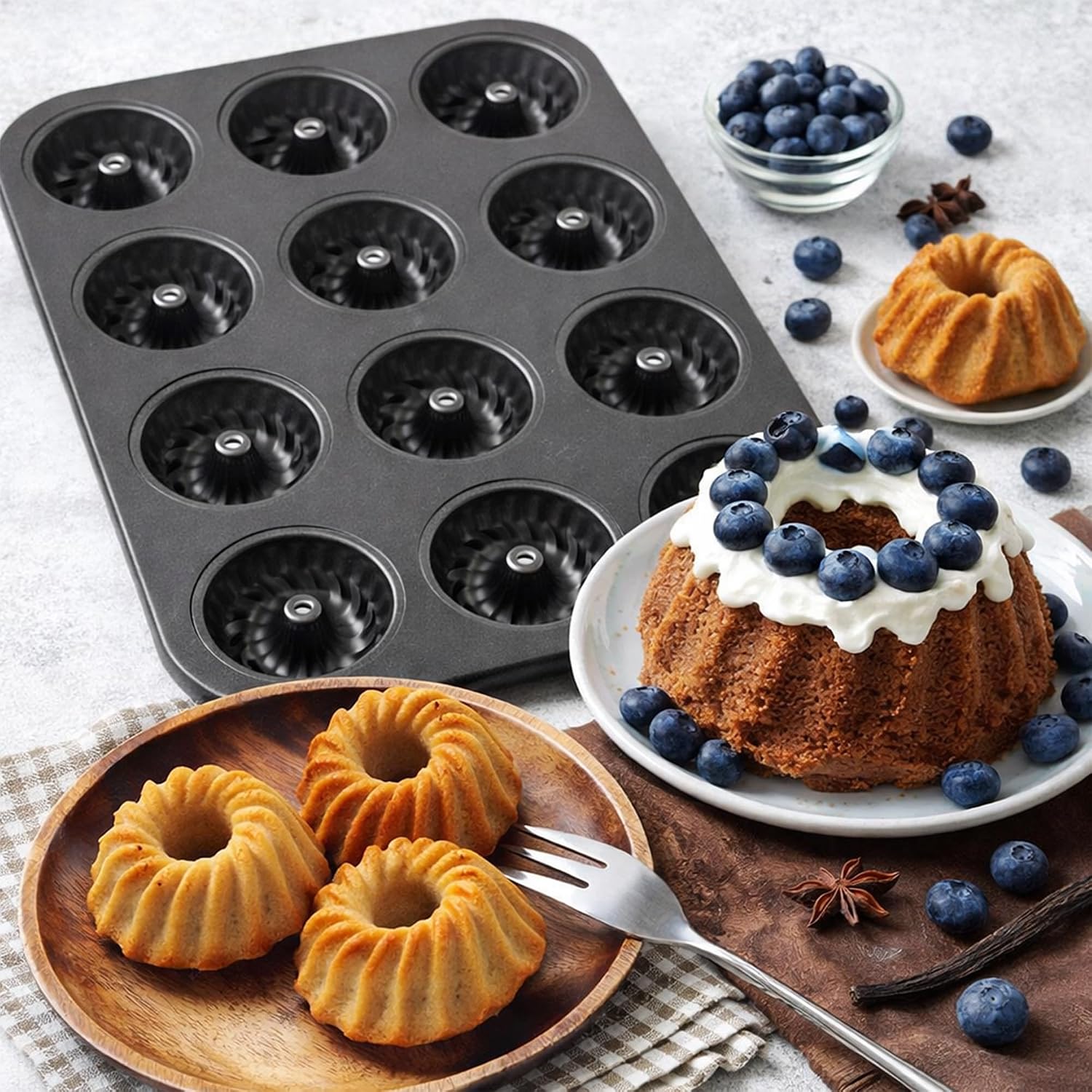 Fluted Tube Cake Pan, 2-Pack Nonstick Carbon Steel Baking Pan, 13.8 x 10.4 Inch Bakeware for Cakes, Brownies, Cornbread, Donuts and Mini Desserts