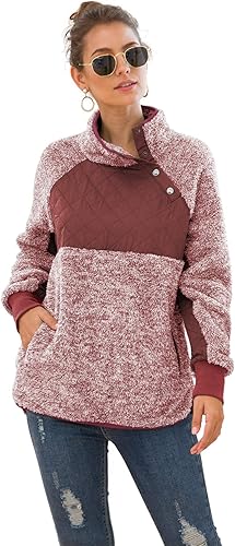 Miniatura 2 de VIISHOW - Abrigo acolchado de manga larga para mujer, sudadera sin botones con cuello alto, con cuello de botones oblicuos, de tela polar sherpa