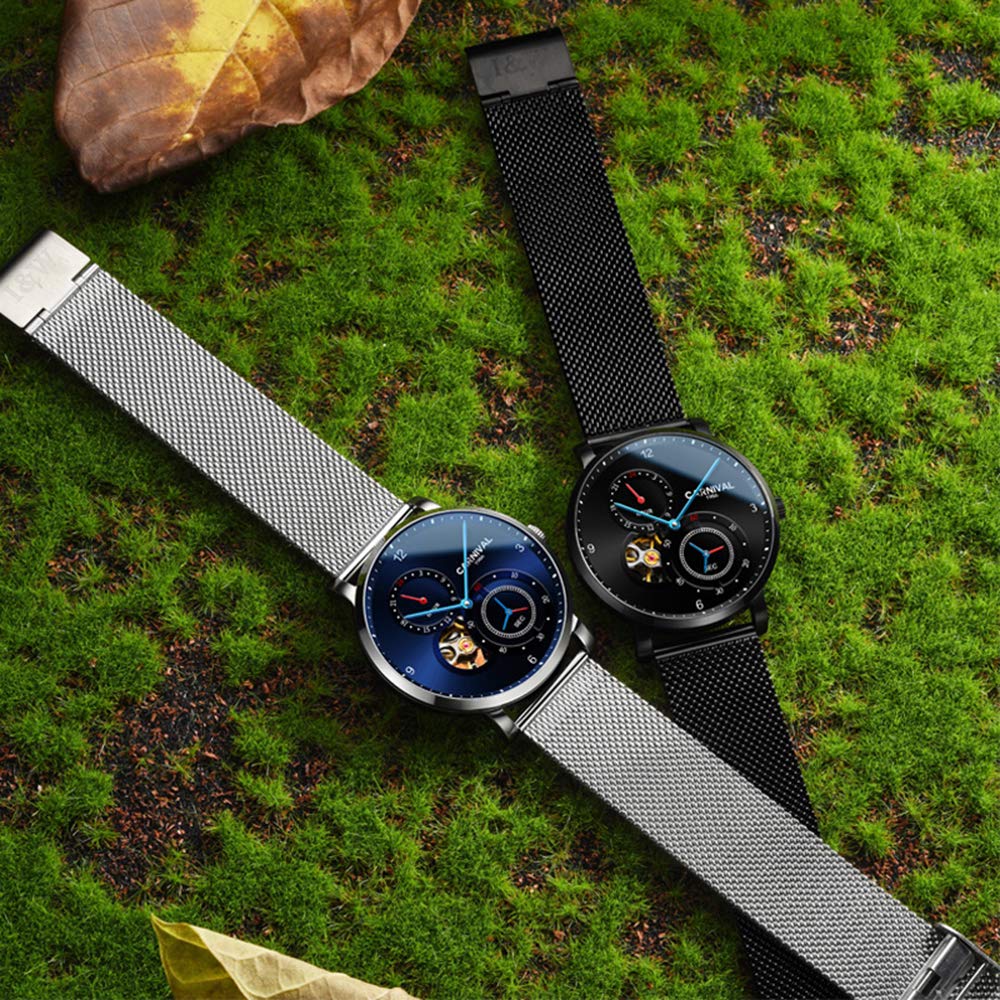 Reloj de pulsera mecánico para hombre, resistente al agua, Tourbillon, correa de malla de acero, reloj de zafiro