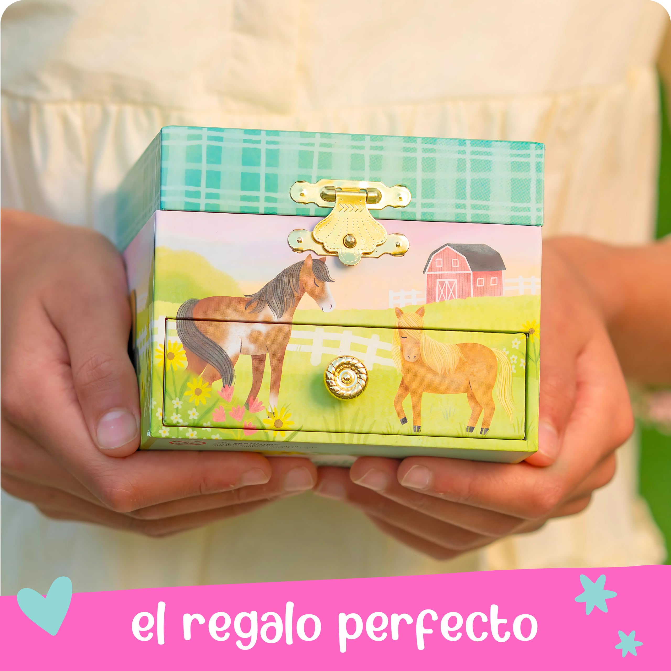 Giggle & Honey Joyero Musical para Niñas con Espejo y Cajón - Caja de Música Infantil Caballo