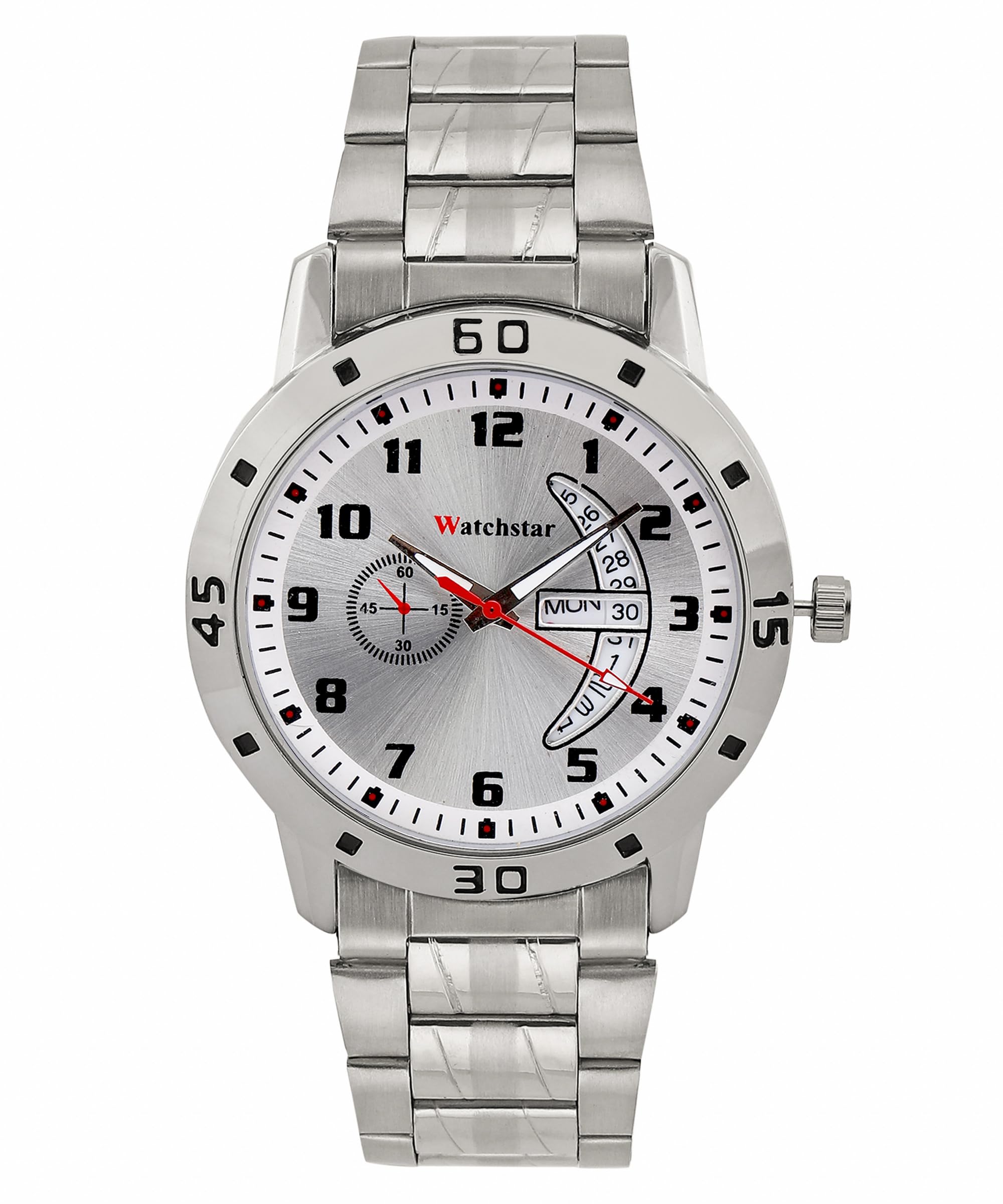 Watchstar Day and Date Stainless Steel Adjustable Analog Wrist Watch for Mens (Silver) (B0CSX6MSSZ) Amazon Price History, Amazon Price Tracker