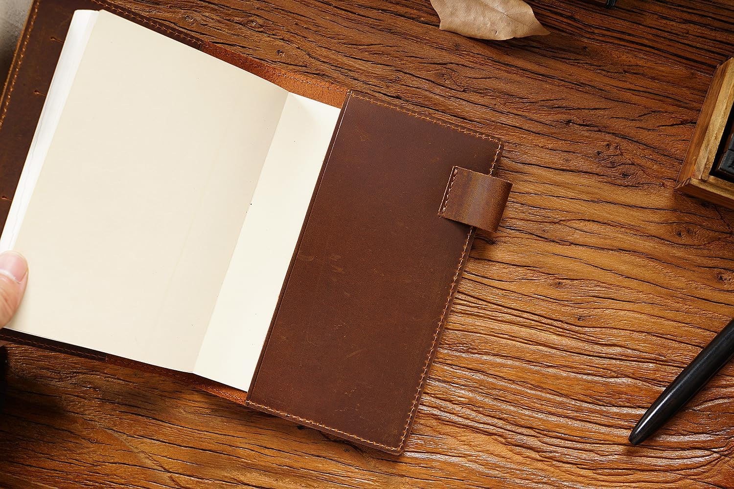 Leather A6 Planner Cover for Hobonichi Original, Stalogy, Midori, Wonderland 222 and Zequenz - with Pen Loop (Brown)