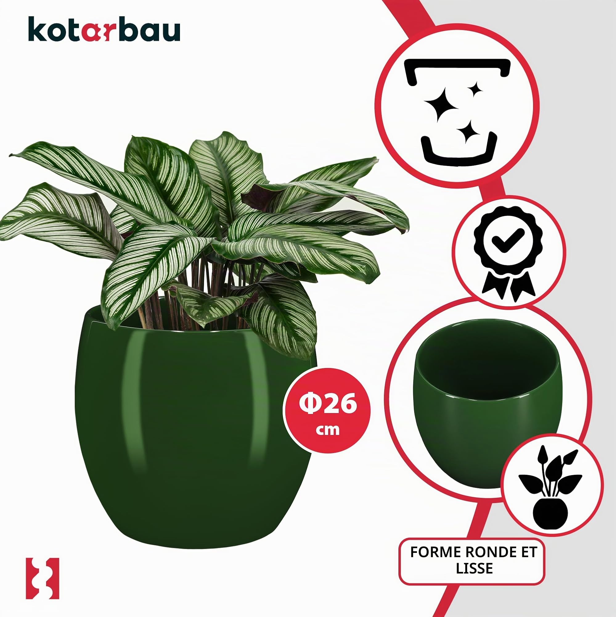 KOTARBAU® Pot De Fleurs Rond Vert De ⌀ 26 cm | Pot en Céramique Émaillée pour Fleurs Et Herbes | Cache-Fleurs en Céramique Émaillée | Cache Fleurs en Céramique | Pot De Fleurs avec Finition Brillante