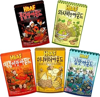 [Official Gilim HBAF] 5 Flavors Almonds Wasabi 120g, Hot Spicy Chicken 120g, Tteokbokki 120g, Honey Butter 120g, Laver Seaweed 120, Supreme Korean Almond Nutritious Snack Gift Party Pack
