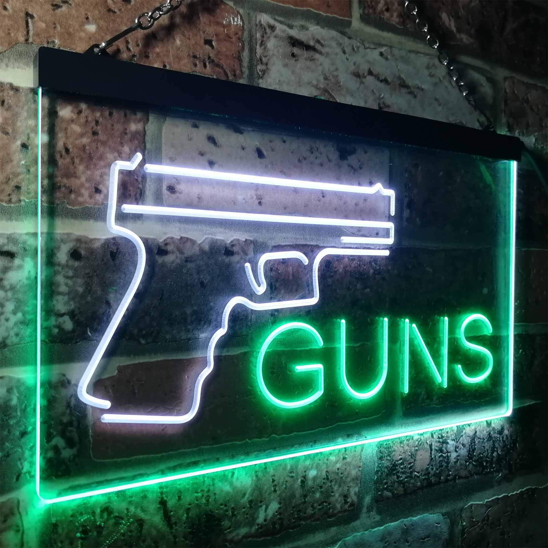 ADVPRO Gun Shop Garage Man Cave Dual Color LED Enseigne Lumineuse Neon Sign Blanc et Vert 400 x 300mm st6s43-i3363-wg
