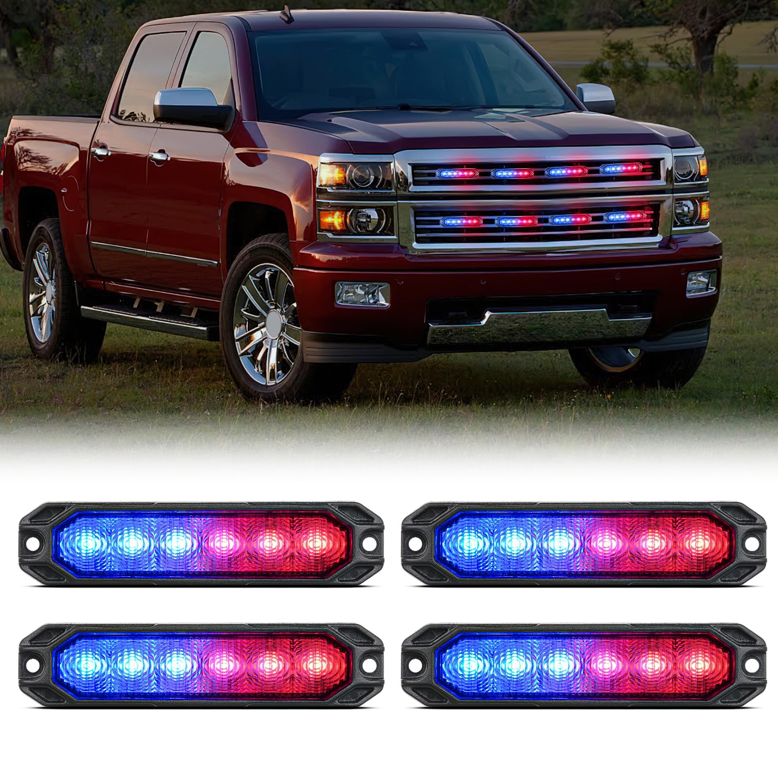 Nilight 6LED Red Blue Emergency Strobe Lights Sync Feature Surface Mount