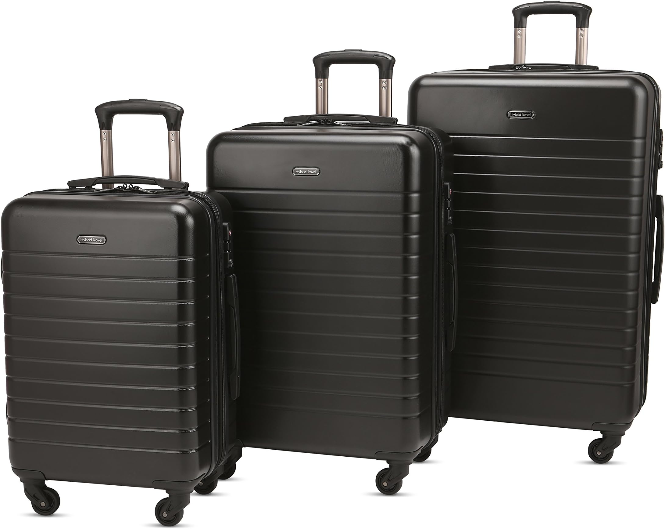 HyBrid & Company Luggage Set Durable Lightweight Spinner Suitcase LUG3-SK0040, 3 Pieces, Black