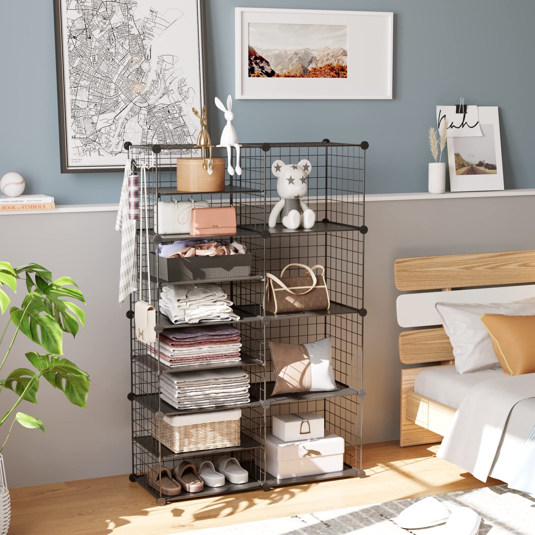 C&AHOME Wire Cube Storage Unit, Interlocking Metal Wire Organizer with
