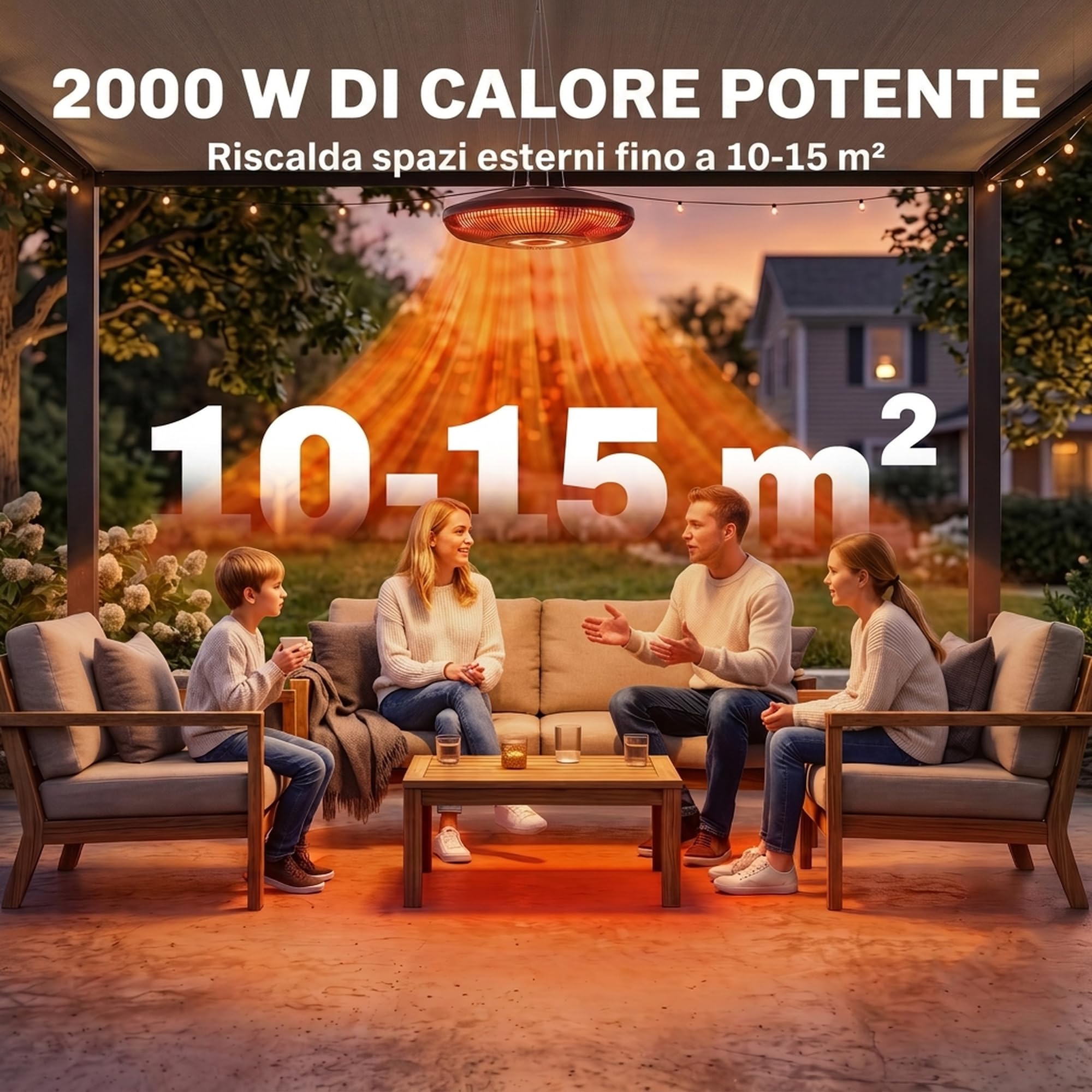 Outsunny Chauffage de terrasse électrique suspendu avec LED, 1000/2000 W, IP65, infrarouge d’extérieur, contrôle par application/tactile/télécommande, minuterie 24 h, noir