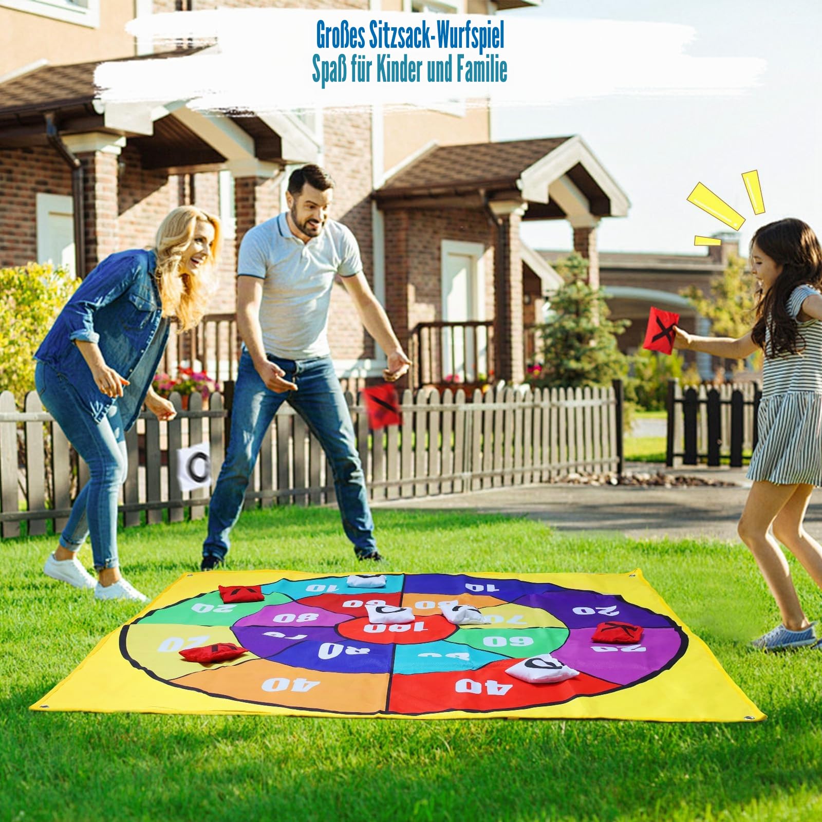 CWLAKON Outdoor Riesen Tic Tac Toe & Beanbag-Wurfspiel für Kinder und Erwachsene, Großes beidseitig bespielbares Garten- und Strandspiel