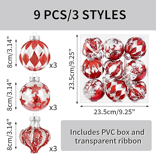 Miniatura 2 de Mupera Adornos de bolas de Navidad  Juego de 9 bolas colgantes inastillables para decoración de árbol de Navidad, 3.14 pulgadas, rellenables, 3