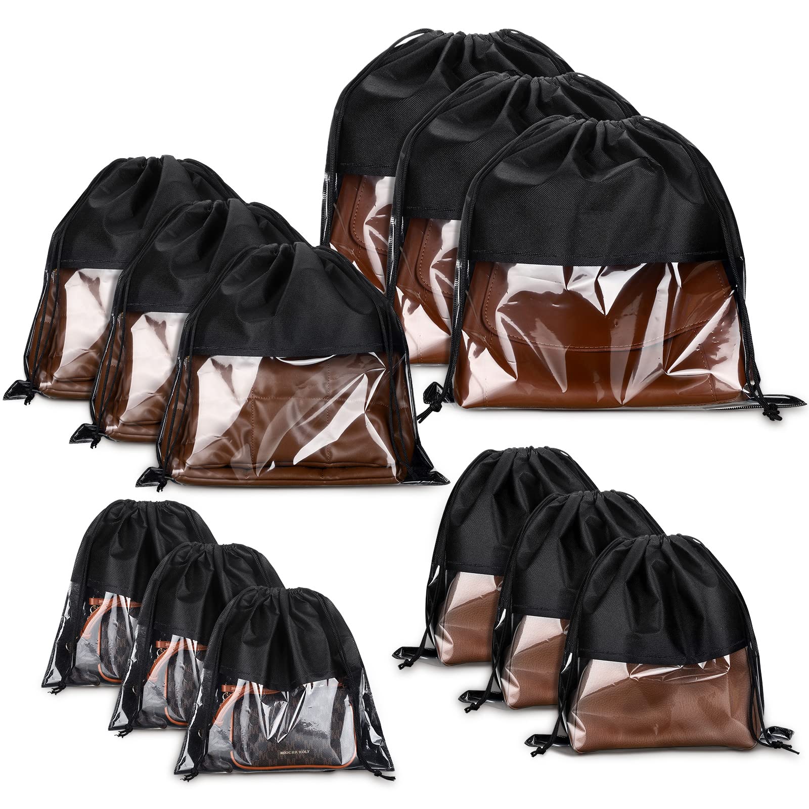 Shappy 12 Pcs Dustproof Drawstring Bags Dust Bags Covers Non Woven Fabric Cloth Storage Pouch String Dust Bags for Purse Handbags Packing Shoe Pouch Bag Organizer(Black,Assorted Sizes)