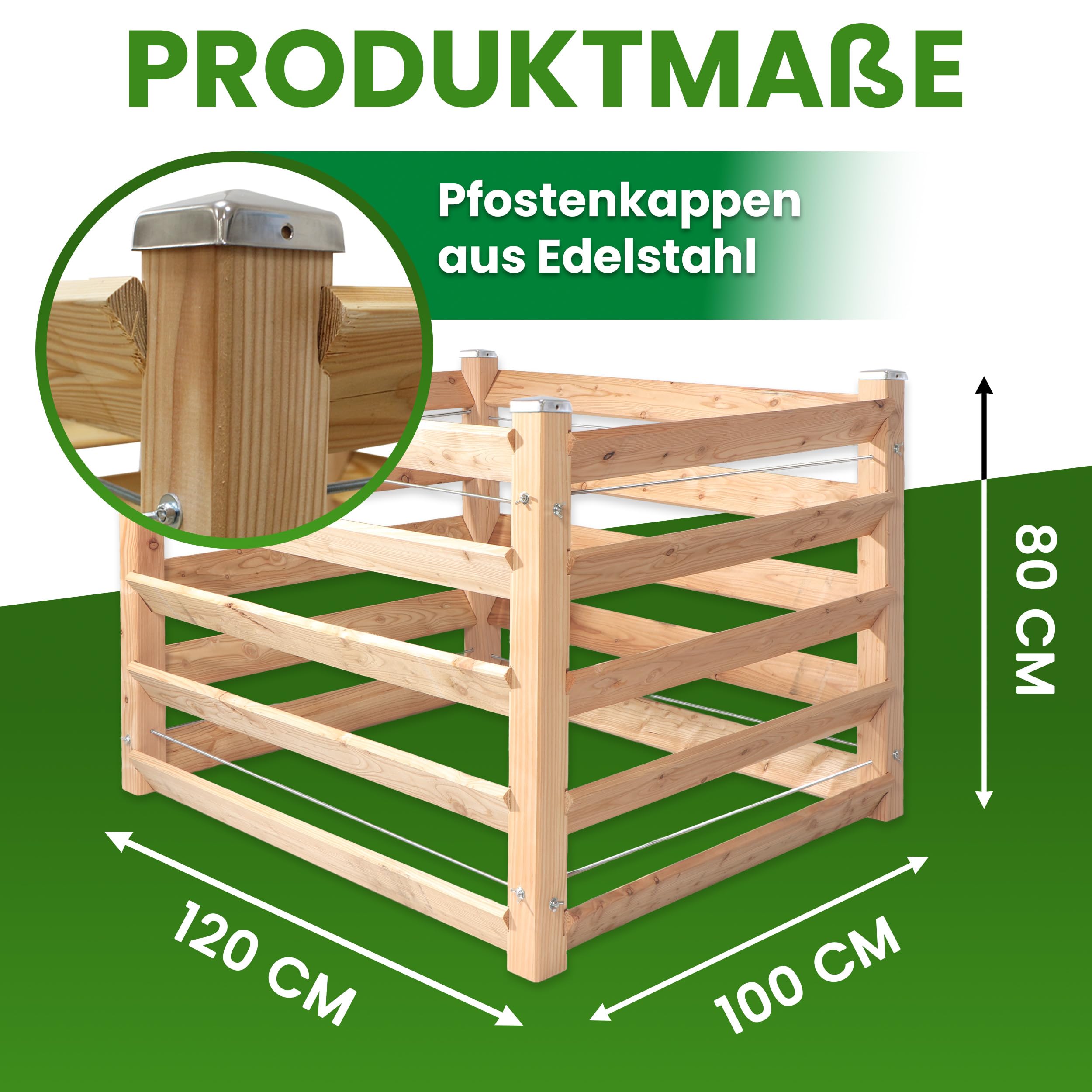 Nowoczesny kompostownik pojedynczy ok. 100 x 120 cm wysokość 80 cm z drewna modrzewiowego, lite drewno, kompostownik, kompostownik drewniany, system wtykowy