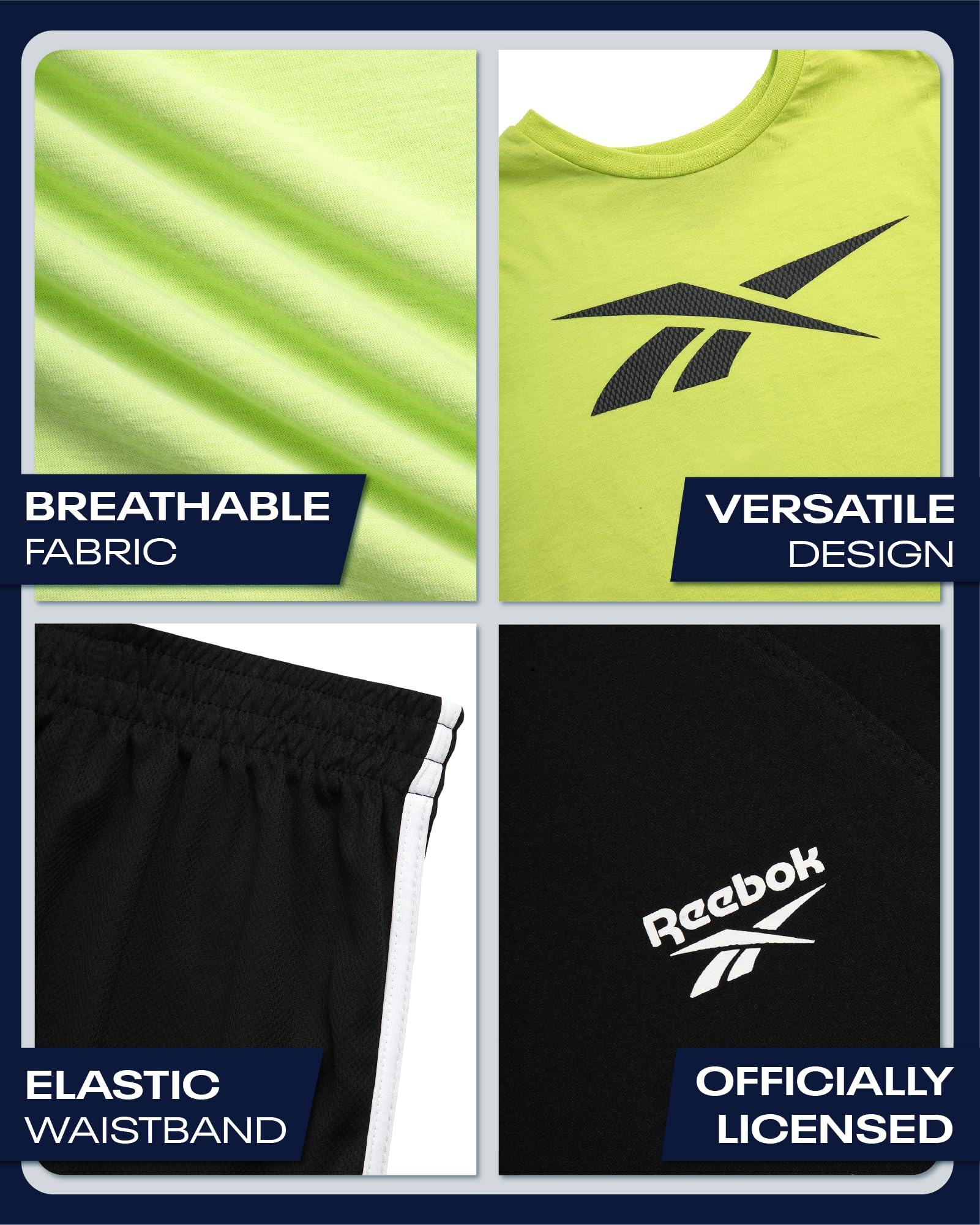 Reebok - Sommer 3-teiliges Short-Set mit 2 Oberteilen und Shorts, Activewear für kleine Jungen und Kleinkinder