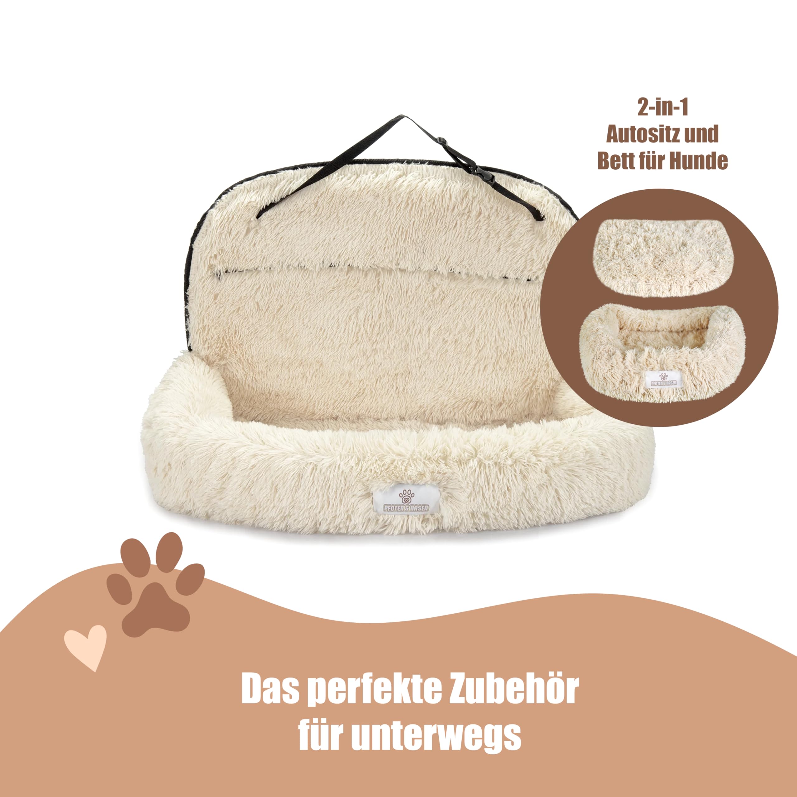 Pfoten&Nasen® 2 In 1 Orthopädisches Hunde Autositz [Hellgrau, 41X50X33cm] Für Große, Mittelgroße und Kleine Hunde, Hundebett Auto, Hundesitz Auto Rückbank, Dog Car Seat, Hundekorb Auto.
