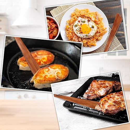 Miniatura 3 de Yinkin 2 espátulas de madera de teca de 9.8 pulgadas para cocinar, espátula de madera plana, espátula de madera pequeña, espátula de huevos,