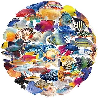 50Pcs Tropical Marine Life Ocean Fish Stickers for Journaling Junk Journal Scrapbooking,Waterproof Transparent PET Fish Aesthetic Stickers for Laptop Water Bottle Crafts Decorative