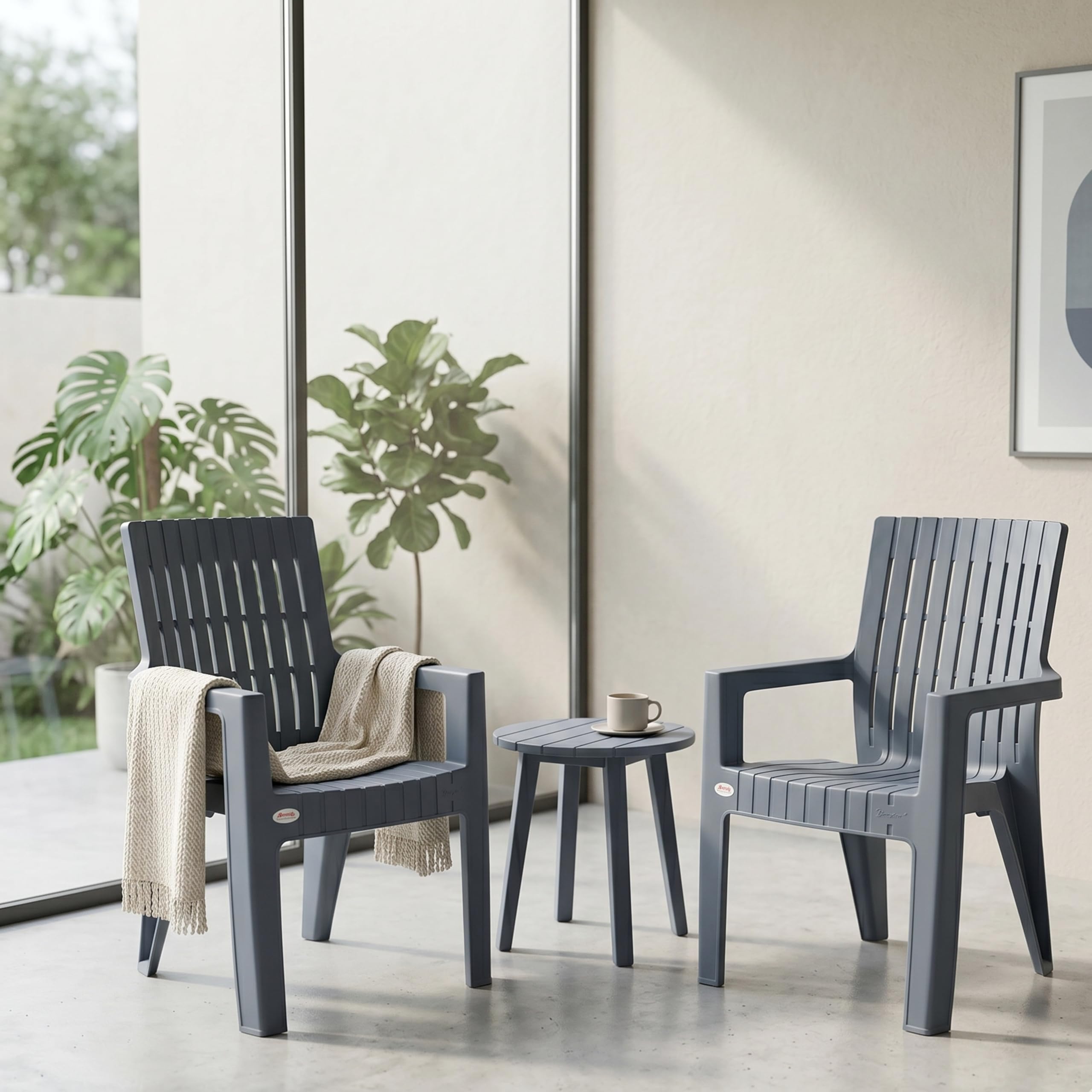 Oaknest Supreme Olympia High Back Polypropylene Plastic Arm Chair for Home, Living Room, Garden & Office | Comfortable Matte Finish Chair with Armrest | (Steel Grey, Set of 2)-image-41