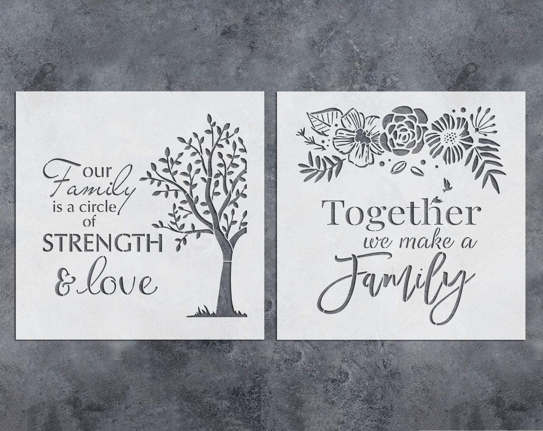 GSS Designs 2 Pack Family Tree Flower Stencil (12x12 Inch) Family Together DIY Signs with Word Tree Flower Stencils for Painting on Wood, Wall Art,