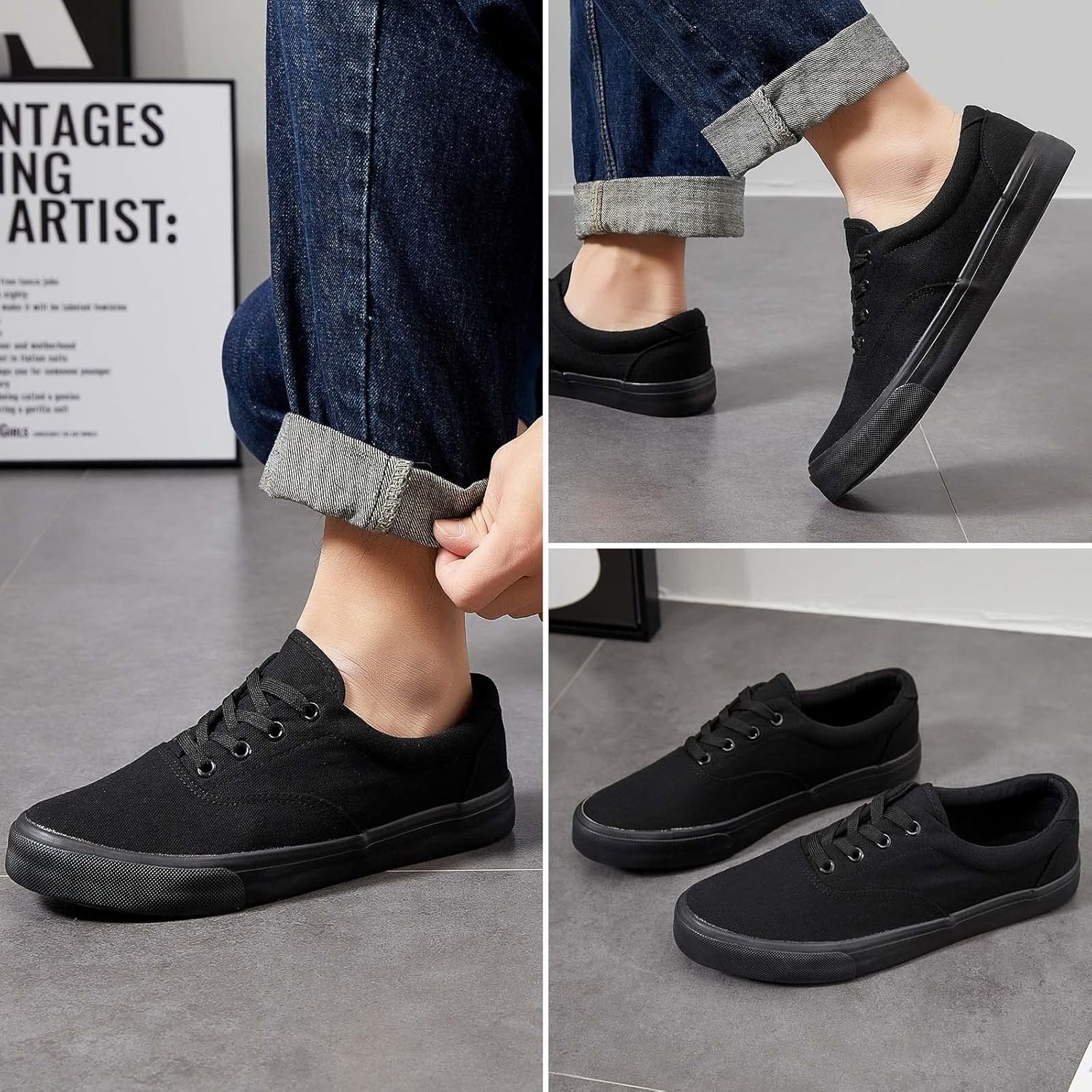 yageyan Men’s Low Top Canvas Walking Shoes Lace-up Fashion Sneakers Casual - Image 2