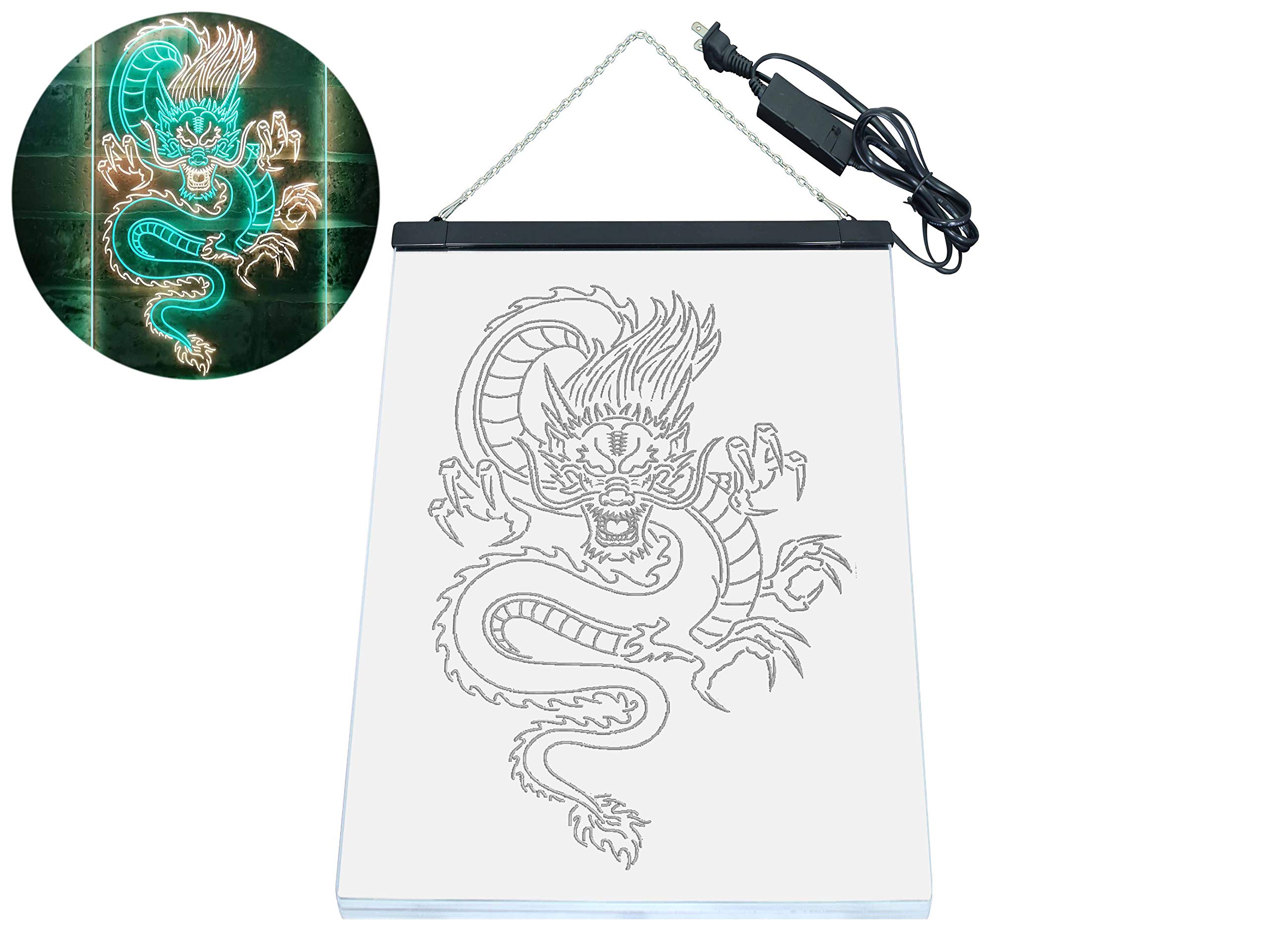 Chinese Dragon Room Display Dual Color LED Enseigne Lumineuse Neon Sign Vert et jaune 400 x 600mm st6s46-i3225-gy
