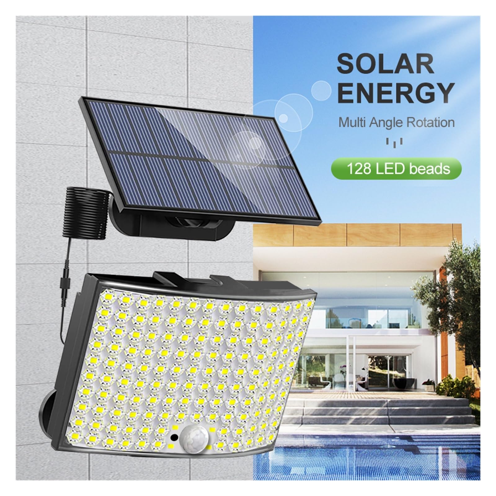 Focos solares LED 328 LED Lámpara Solar Al Aire Libre 128 Lámpara De Pared IP65 Focos Impermeables Lámpara Sensor De Movimiento Solar 3 Modos Luz De Calle Decoración De Jardín El ahorro de energía ( C